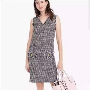 NWT - J. Crew-V-Neck Fringe Sheath Dress in Multi-color Metallic Tweed - Size 18